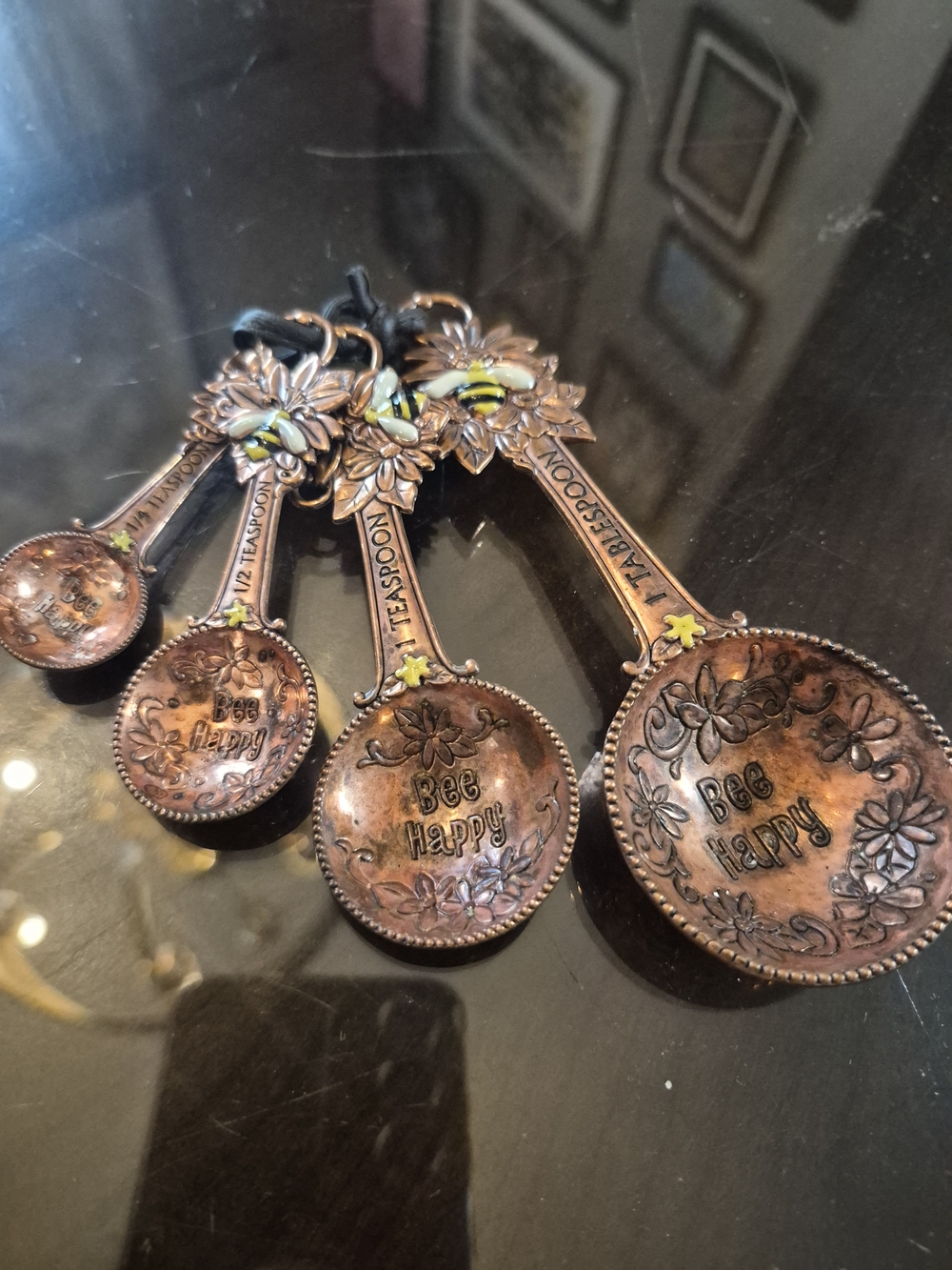 Bee Happy Floral Bee Measuring Spoon Set - Copper Tone